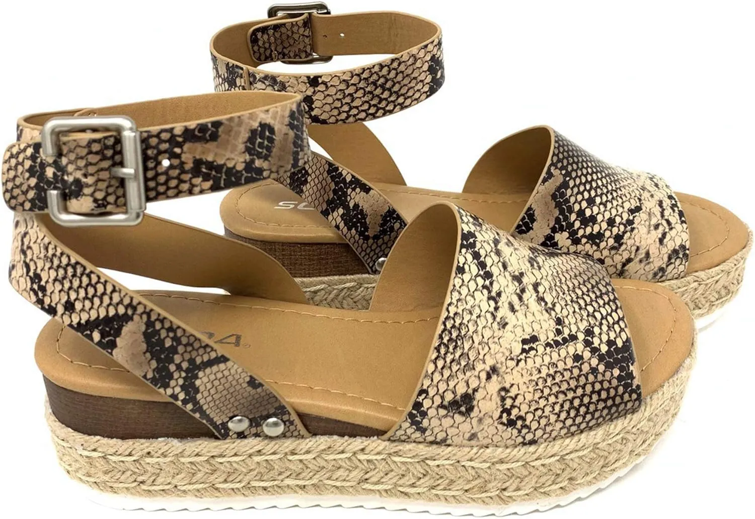 Womens Topic Casual Espadrilles Trim Rubber Sole Flatform Studded Wedge Buckle Ankle Strap Open Toe Sandals (7.5 M US, Pyth NAT)