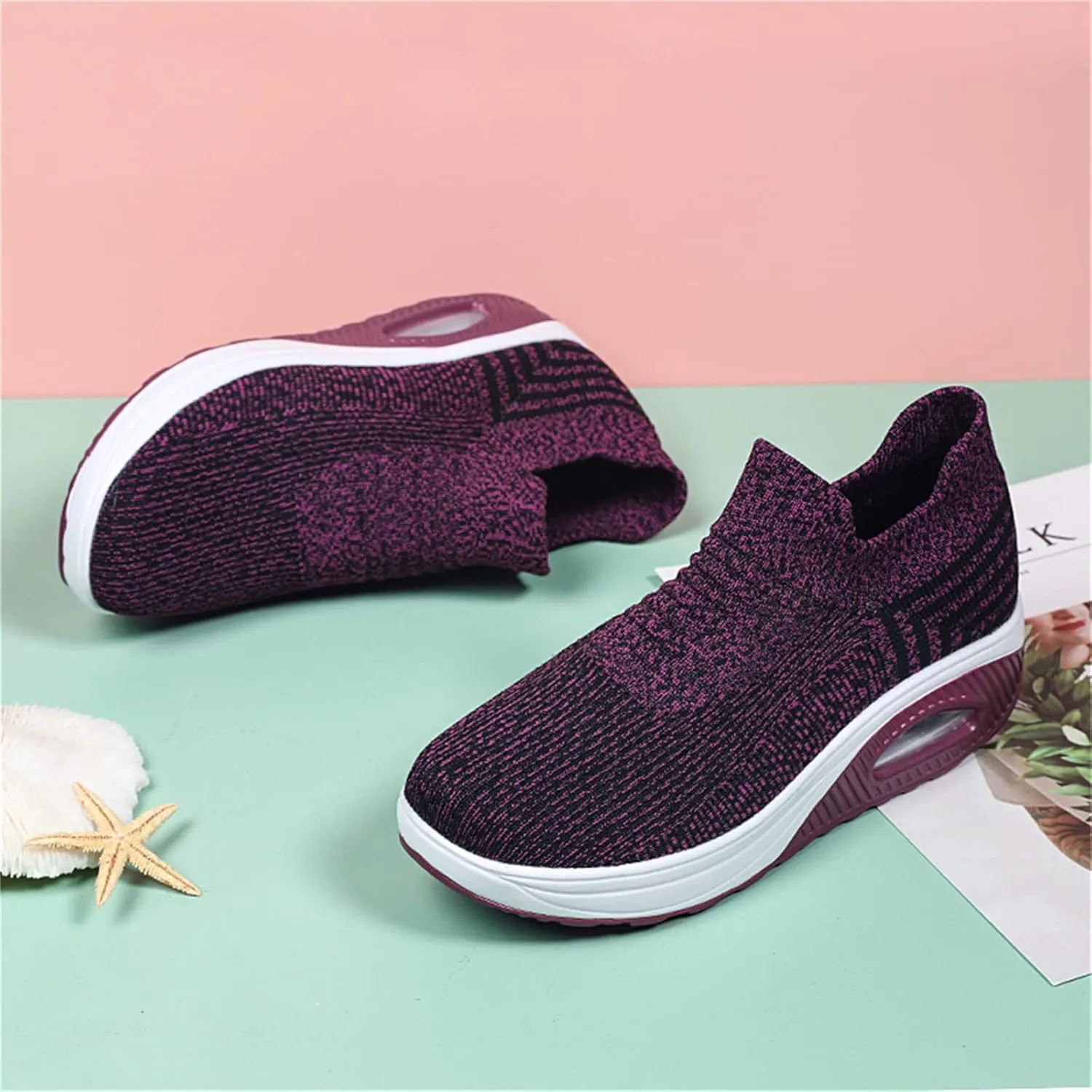 Women's Walking Shoes Socks Sneakers Breathable Mesh Slip-On Casual Shoes Thick Sole Loafers