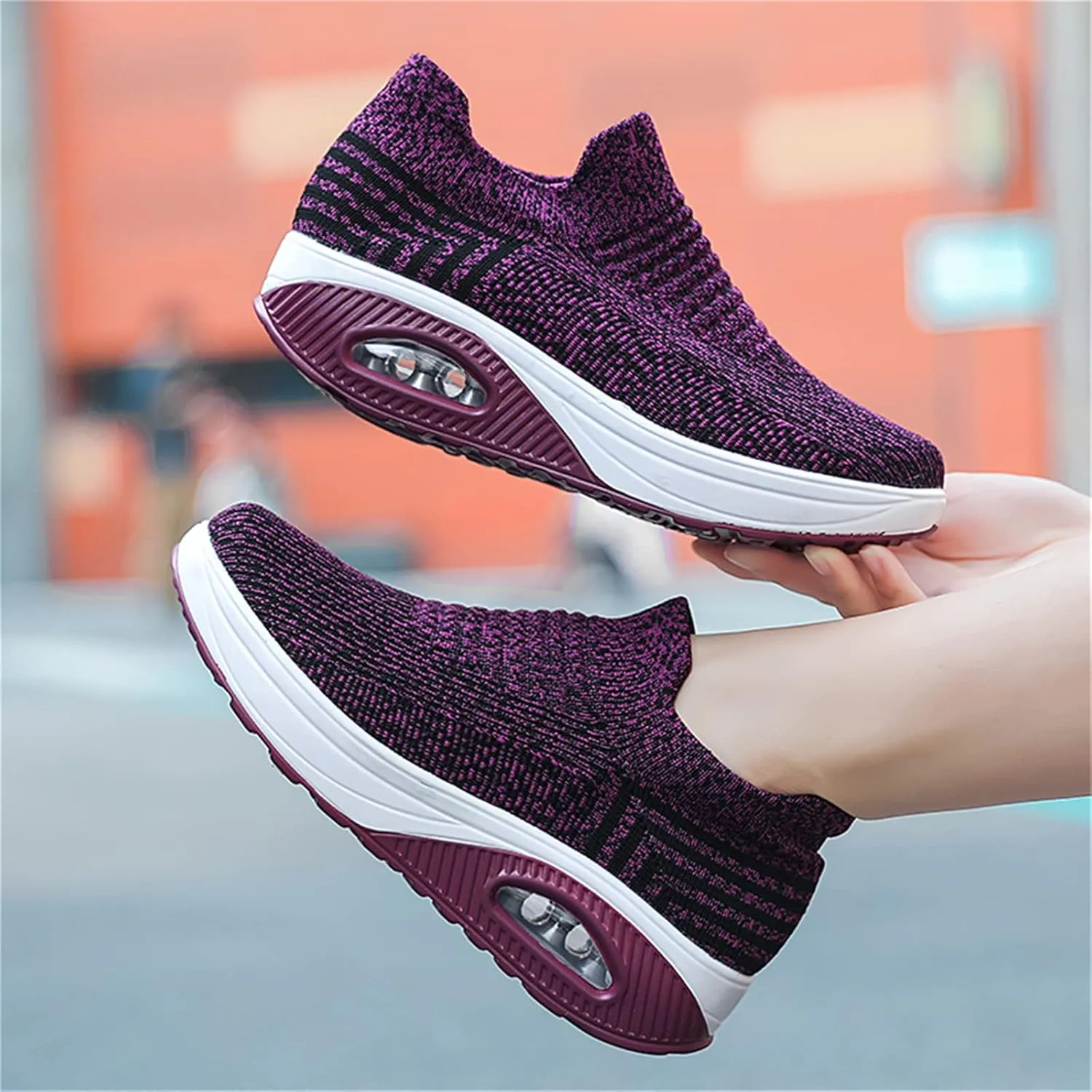 Women's Walking Shoes Socks Sneakers Breathable Mesh Slip-On Casual Shoes Thick Sole Loafers
