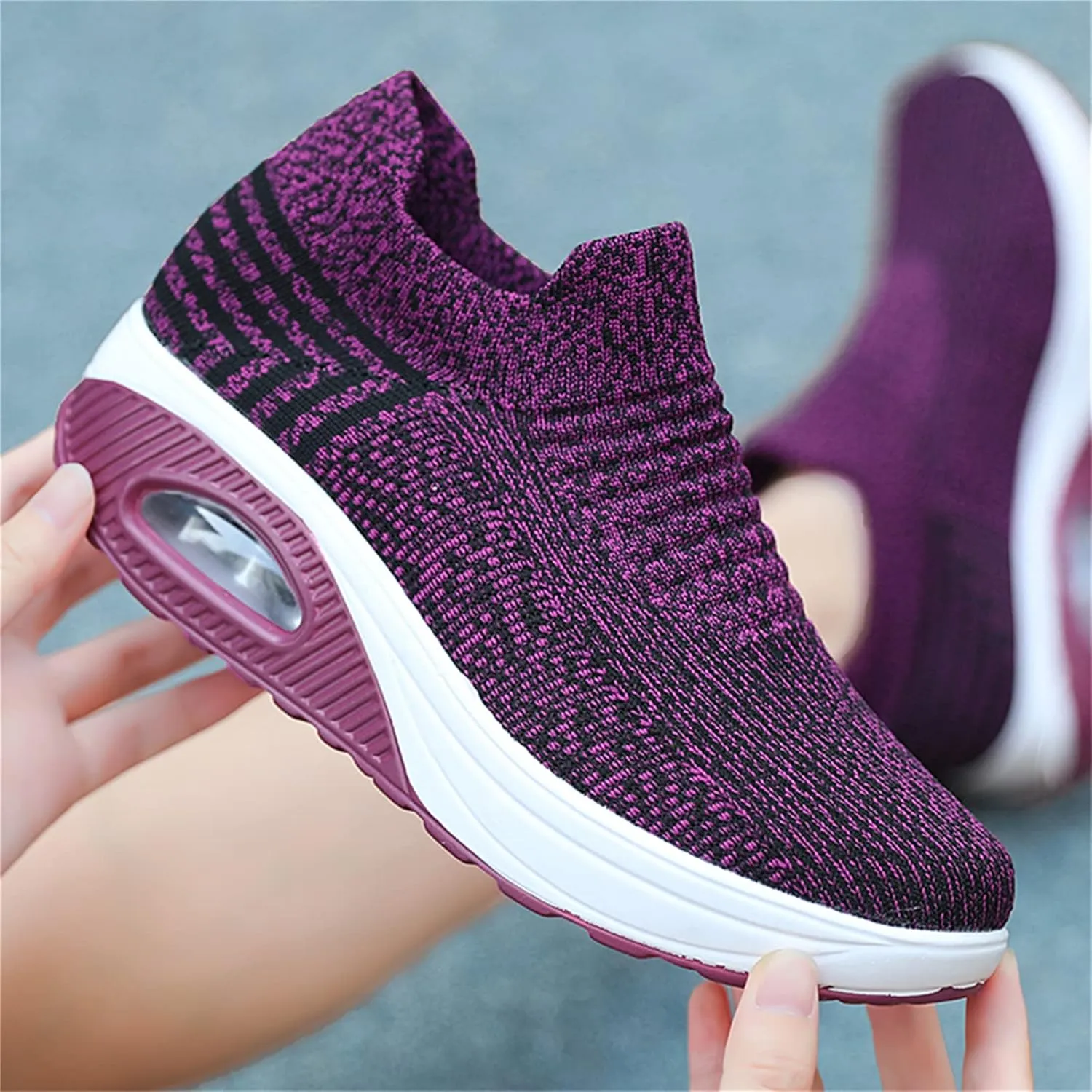 Women's Walking Shoes Socks Sneakers Breathable Mesh Slip-On Casual Shoes Thick Sole Loafers