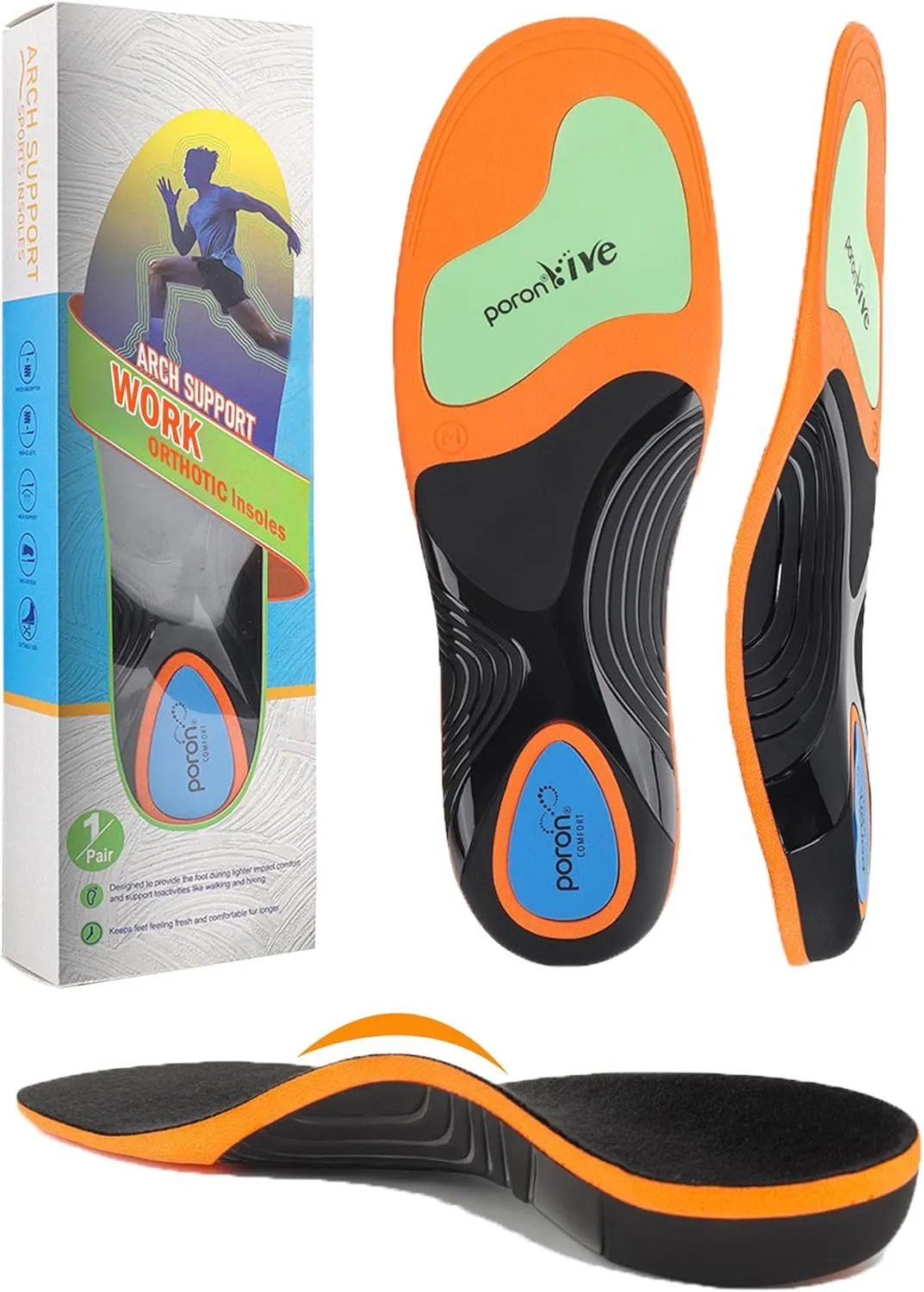 Work Boot Insoles for Standing All Day, High Arch Support Orthotic Shoe Inserts for Men Women- Metatarsal Plantar Fasciitis Relief,Flat Feet Insoles Men- Soft Anti Cloudsole Insoles for Women Men