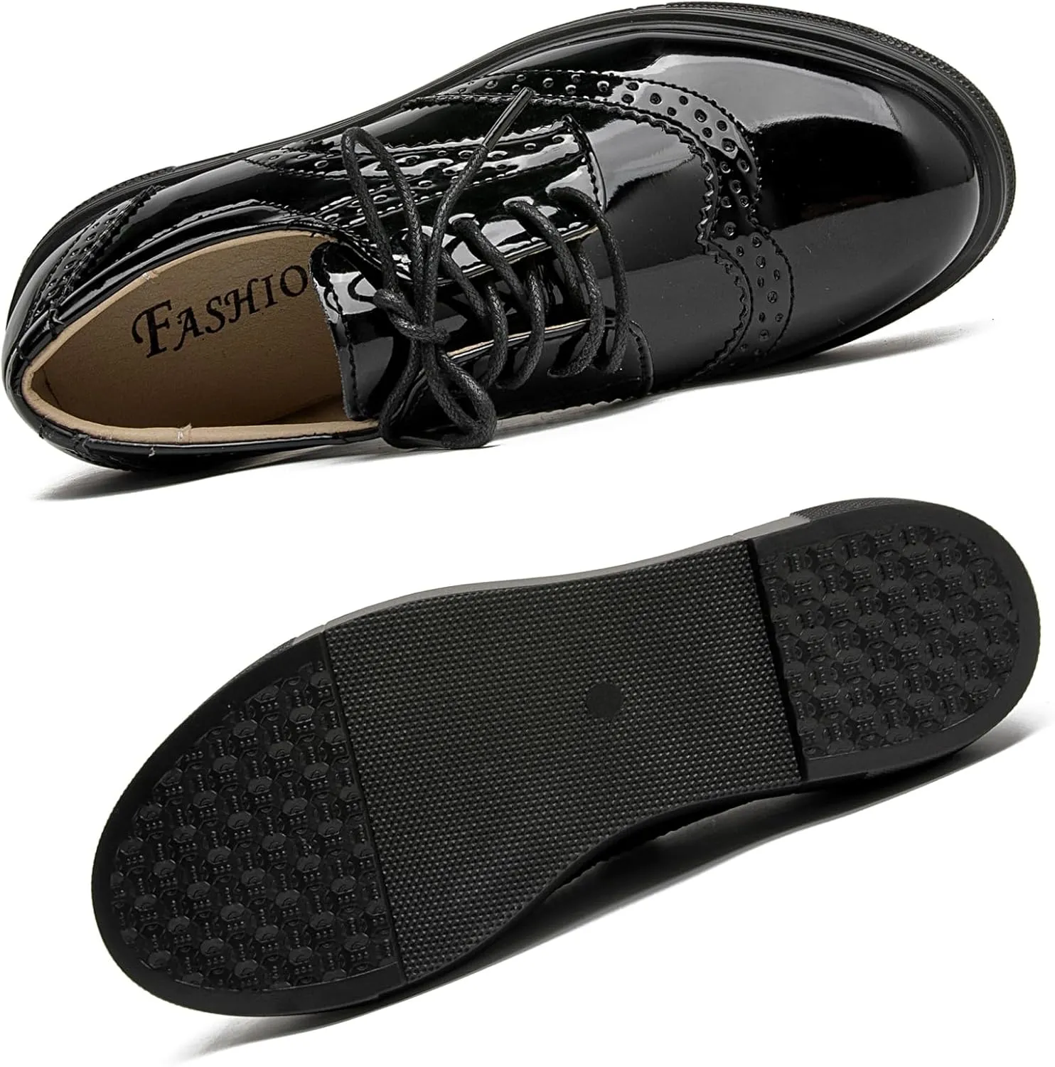 WUIWUIYU Womens Casual Patent Leather Lace-Up British Style Platform Brogues Oxford Saddle Shoes