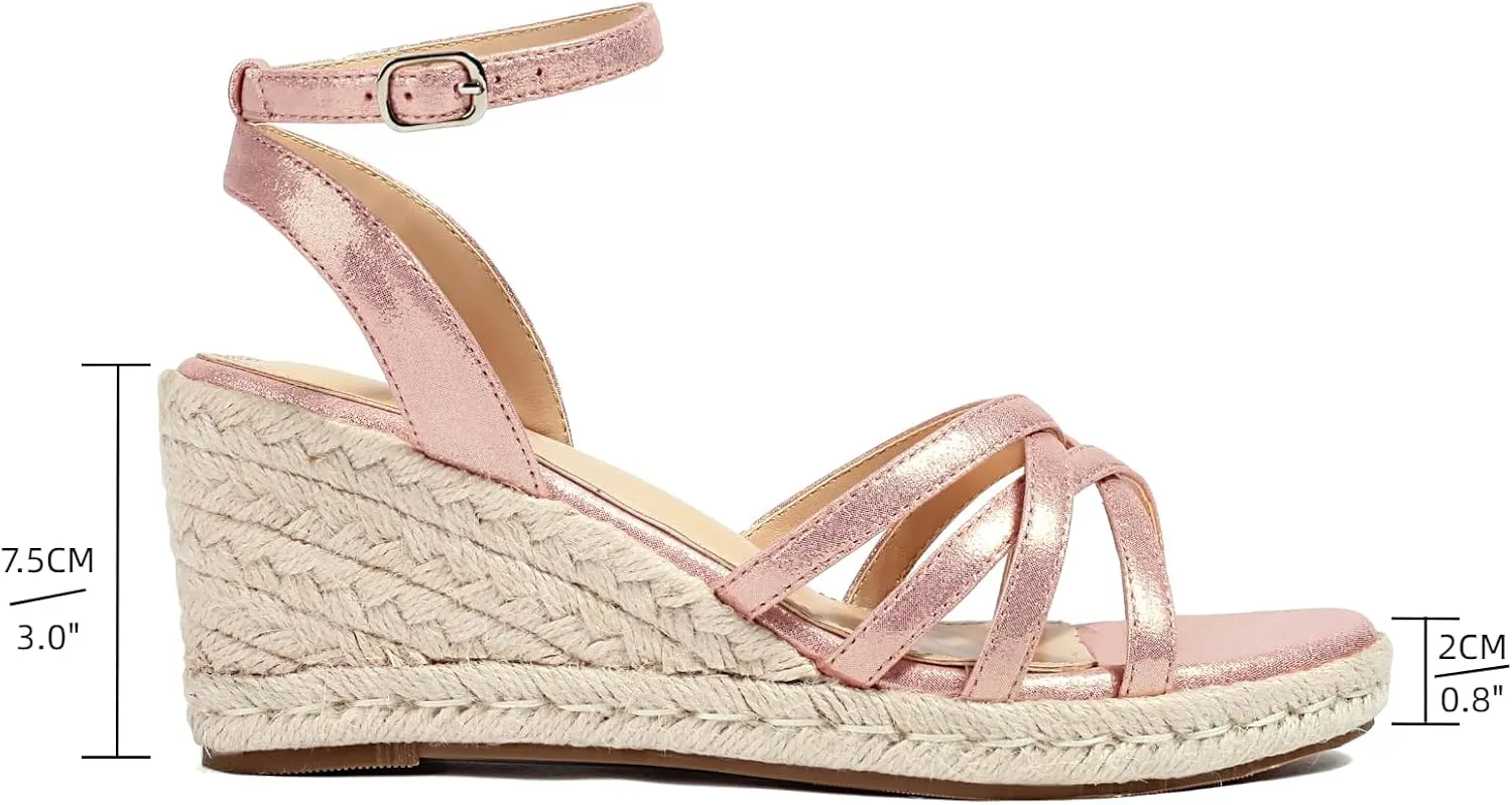 XIEDA Women's Open Toe Platform Strappy Espadrilles Wedges 3 Inch for Vacation Beach Dressy Comfortable Summer Wedge Sandals