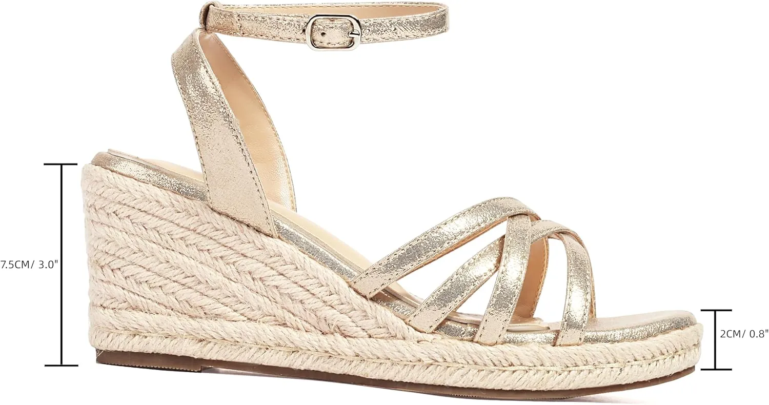 XIEDA Women's Open Toe Platform Strappy Espadrilles Wedges 3 Inch for Vacation Beach Dressy Comfortable Summer Wedge Sandals