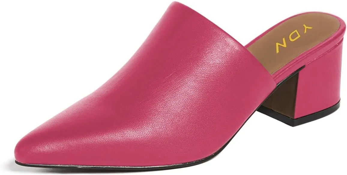 YDN Women Block Low Heel Mules Slip on Loafers Pointed Toe Sandals Slide Shoes Size 4-15 US