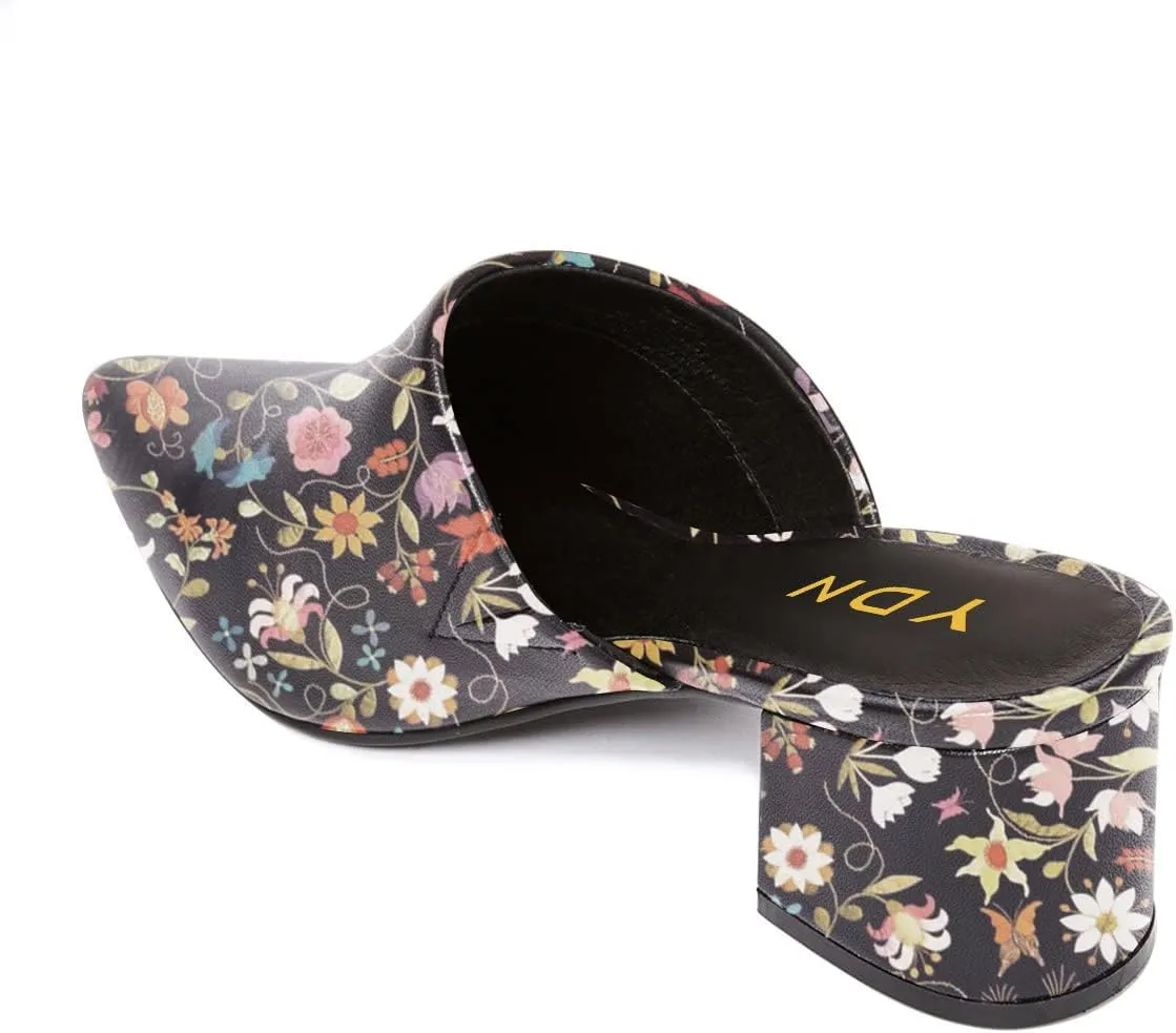 YDN Women Block Low Heel Mules Slip on Loafers Pointed Toe Sandals Slide Shoes Size 4-15 US