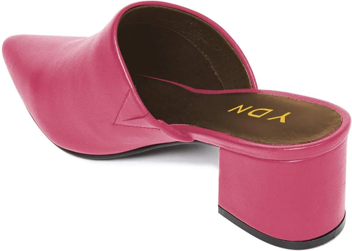 YDN Women Block Low Heel Mules Slip on Loafers Pointed Toe Sandals Slide Shoes Size 4-15 US