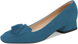 YDN Women Chunky Block Low Heel Loafers Square Toe Tassel Fringed Pump Slip On Dress Party Office Daily Shoe Size 4-15 US