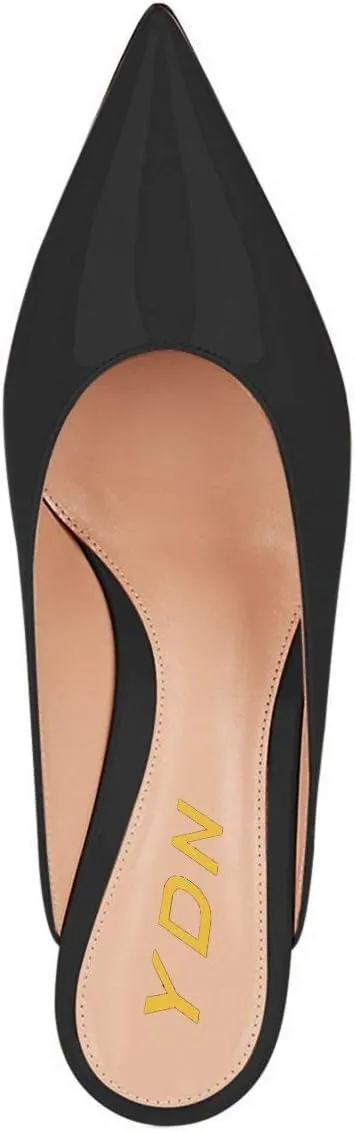 YDN Women Classic Pointed Toe Low Mid Heel Loafers Slip on Mules Slide Sandals Kitten Shoes Size 4-15 US