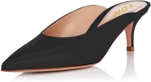 YDN Women Classic Pointed Toe Low Mid Heel Loafers Slip on Mules Slide Sandals Kitten Shoes Size 4-15 US
