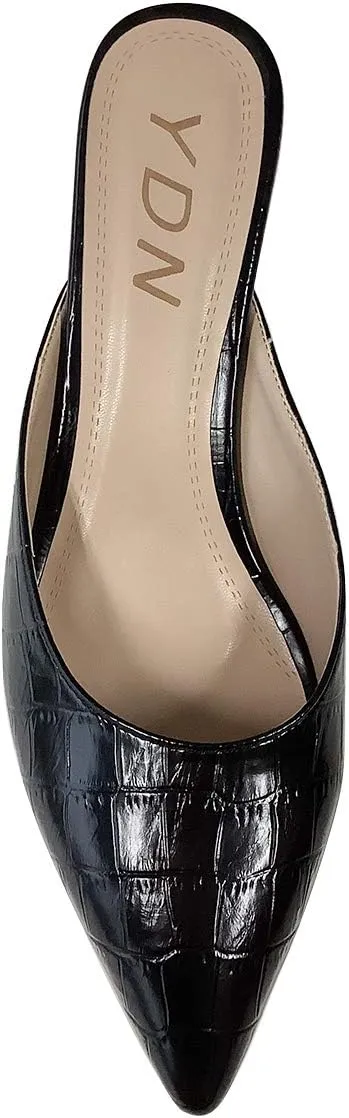 YDN Women Classic Pointed Toe Low Mid Heel Loafers Slip on Mules Slide Sandals Kitten Shoes Size 4-15 US