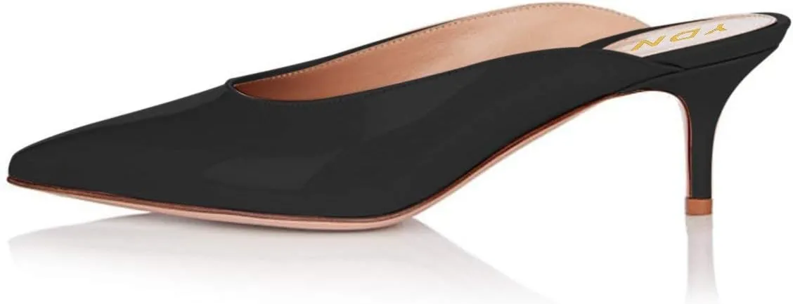 YDN Women Classic Pointed Toe Low Mid Heel Loafers Slip on Mules Slide Sandals Kitten Shoes Size 4-15 US
