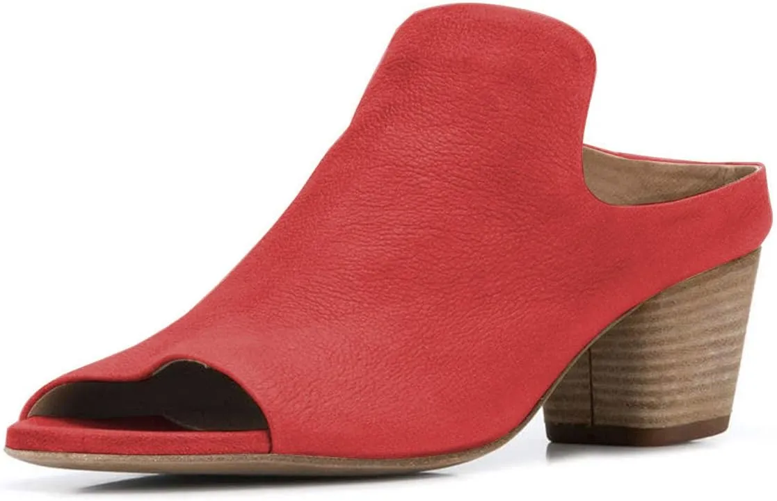 YDN Women Peep Open Toe Booties Pumps Block Chunky Mid Low Heels Loafers Slip on Comfortable Shoes