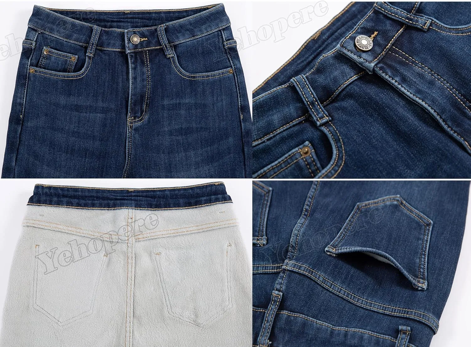 Yehopere Women's Winter Fleece Lined Jeans Slim Fit Warm Skinny High Waist Denim Jean
