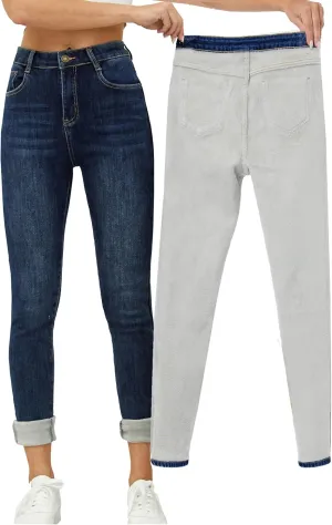 Yehopere Women's Winter Fleece Lined Jeans Slim Fit Warm Skinny High Waist Denim Jean