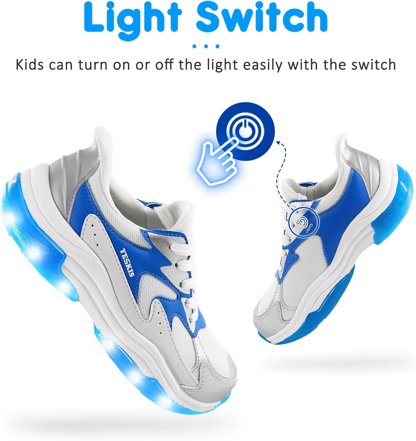 YESKIS Boys Girls Light Up Shoes Kids Lightweight Breathable Mesh Led Flashing Fashion Running Sneakers for Toddler Little Kid
