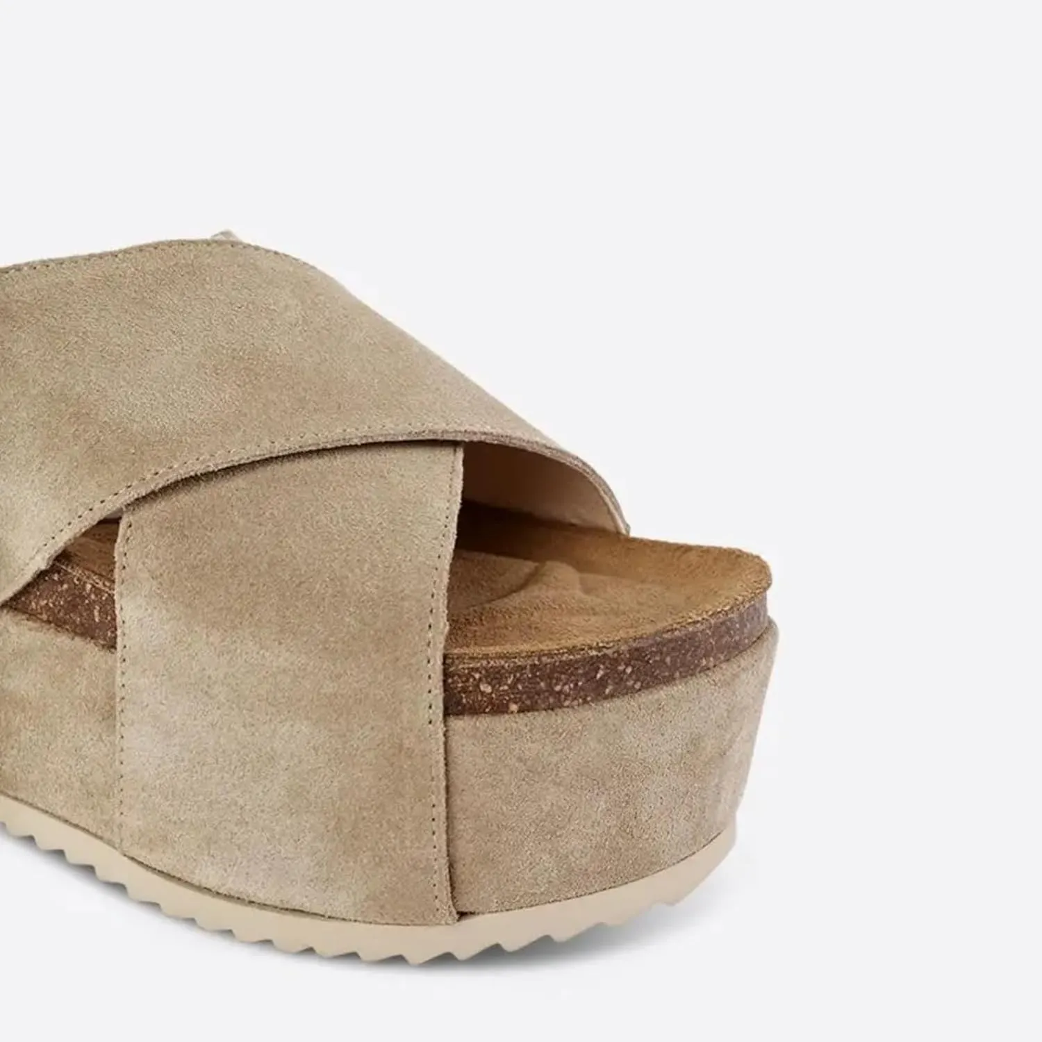 Yishaweiqi Women's Suede Platform Sandals Comfortable Cork Footbed Flatform Sandals Criss Cross Straps Flat Clogs Slide Sandals