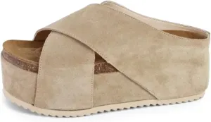 Yishaweiqi Women's Suede Platform Sandals Comfortable Cork Footbed Flatform Sandals Criss Cross Straps Flat Clogs Slide Sandals