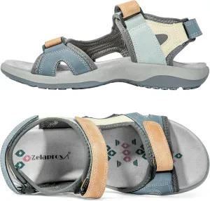 Zelaprox Women Comfortable Walking Sandals with Arch Support Hiking Sandals Casual Summer Athletic Sandals for Outdoor with 3 Adjustable Hook and Loop Strap