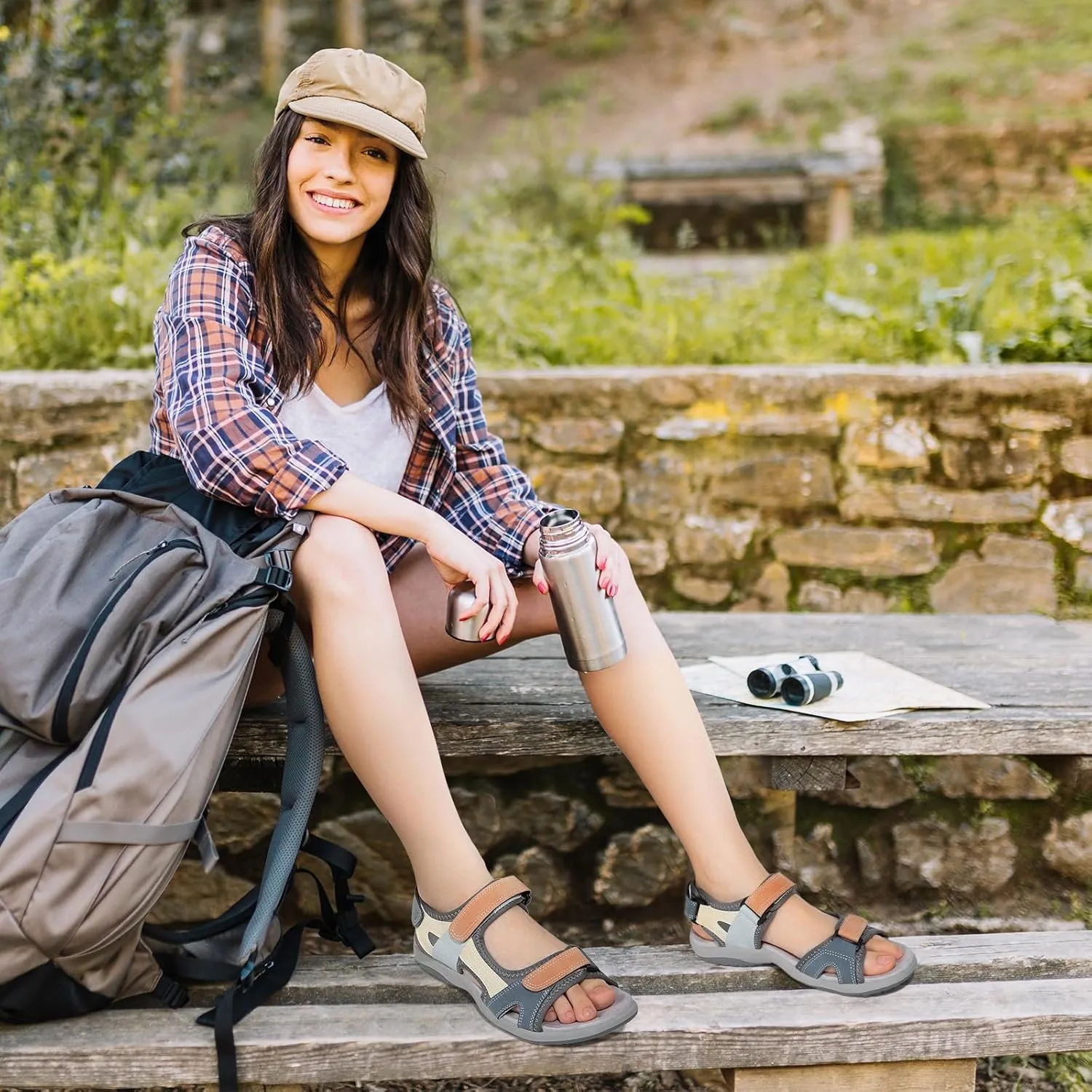 Zelaprox Women Comfortable Walking Sandals with Arch Support Hiking Sandals Casual Summer Athletic Sandals for Outdoor with 3 Adjustable Hook and Loop Strap