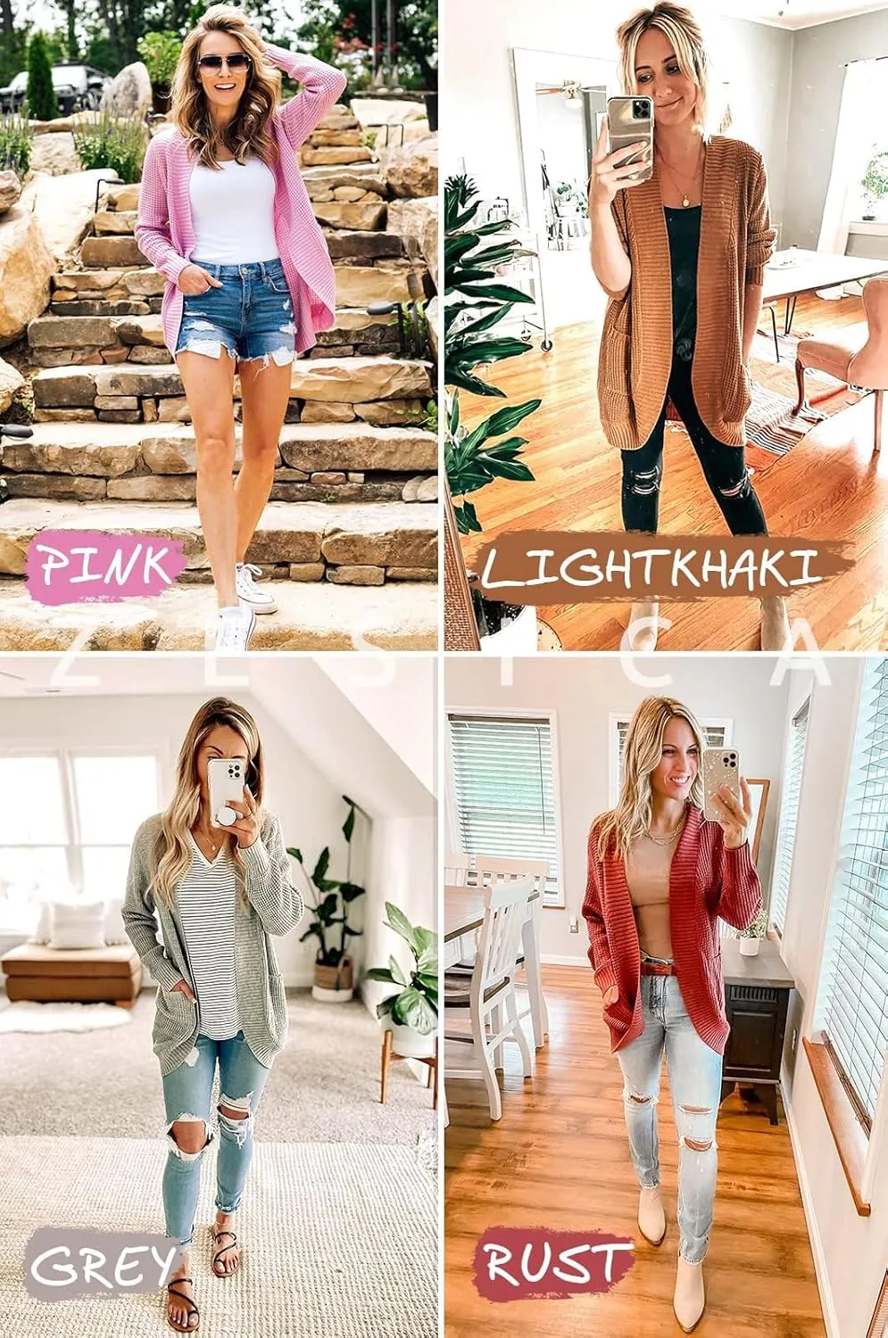 ZESICA Women's Fall Winter Long Sleeve Open Front Casual Lightweight Soft Knit Cardigan Sweater Outerwear