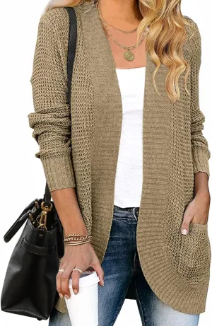 ZESICA Women's Fall Winter Long Sleeve Open Front Casual Lightweight Soft Knit Cardigan Sweater Outerwear