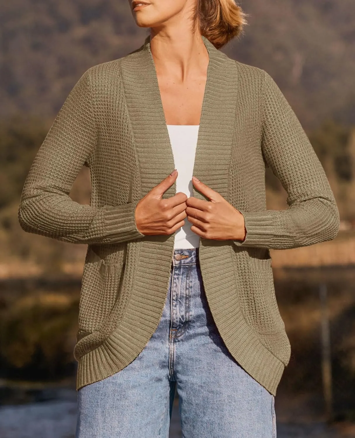 ZESICA Women's Fall Winter Long Sleeve Open Front Casual Lightweight Soft Knit Cardigan Sweater Outerwear