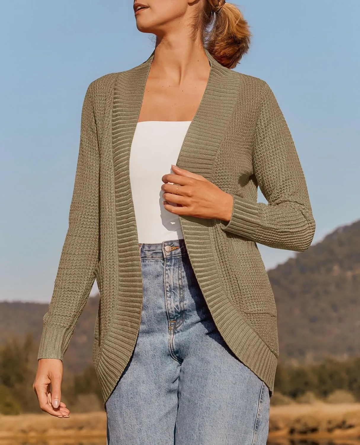 ZESICA Women's Fall Winter Long Sleeve Open Front Casual Lightweight Soft Knit Cardigan Sweater Outerwear