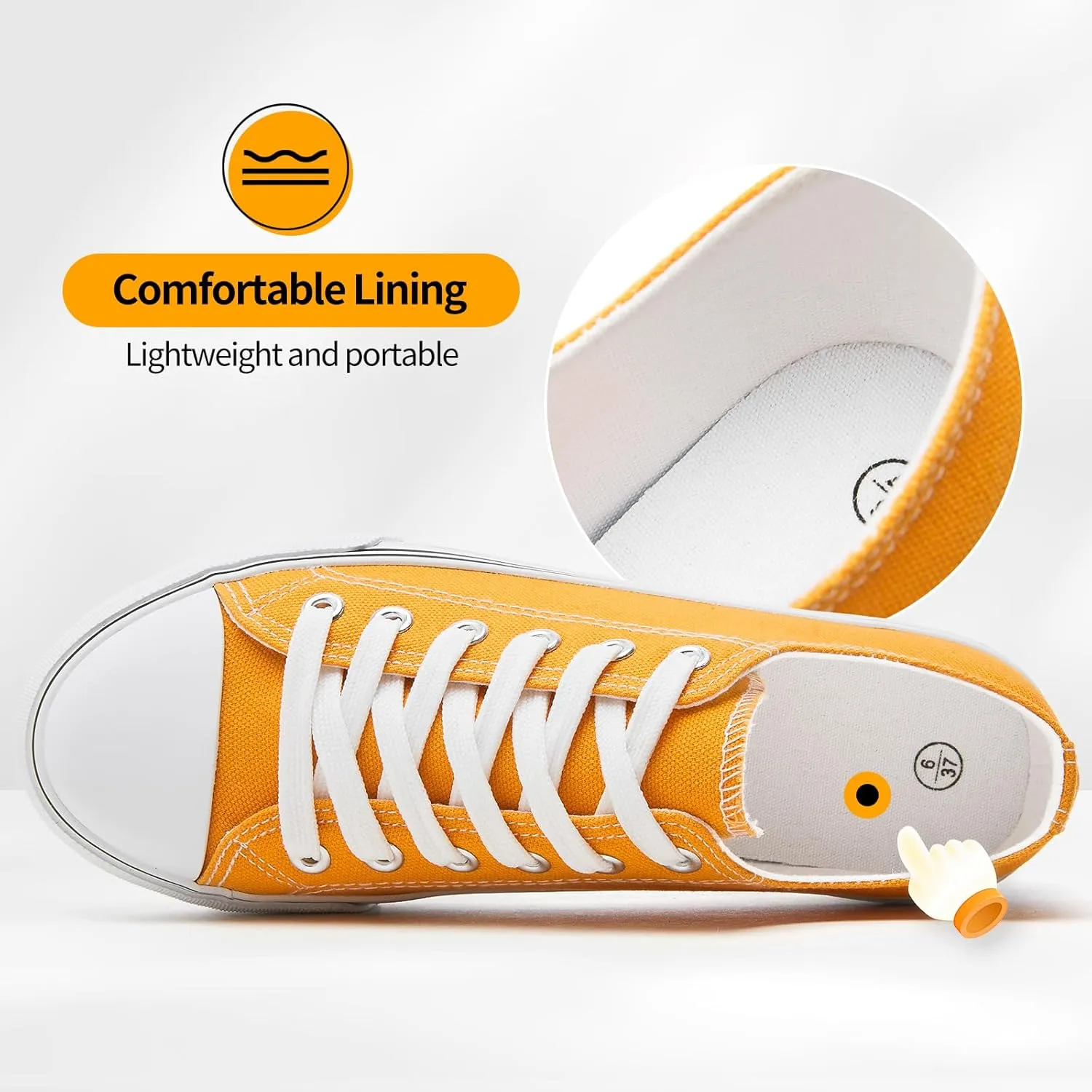 ZGR Womens Low Top Canvas Shoes,Lace up Canvas Sneakers,Casual White Tennis Walking Shoes