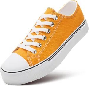 ZGR Womens Low Top Canvas Shoes,Lace up Canvas Sneakers,Casual White Tennis Walking Shoes