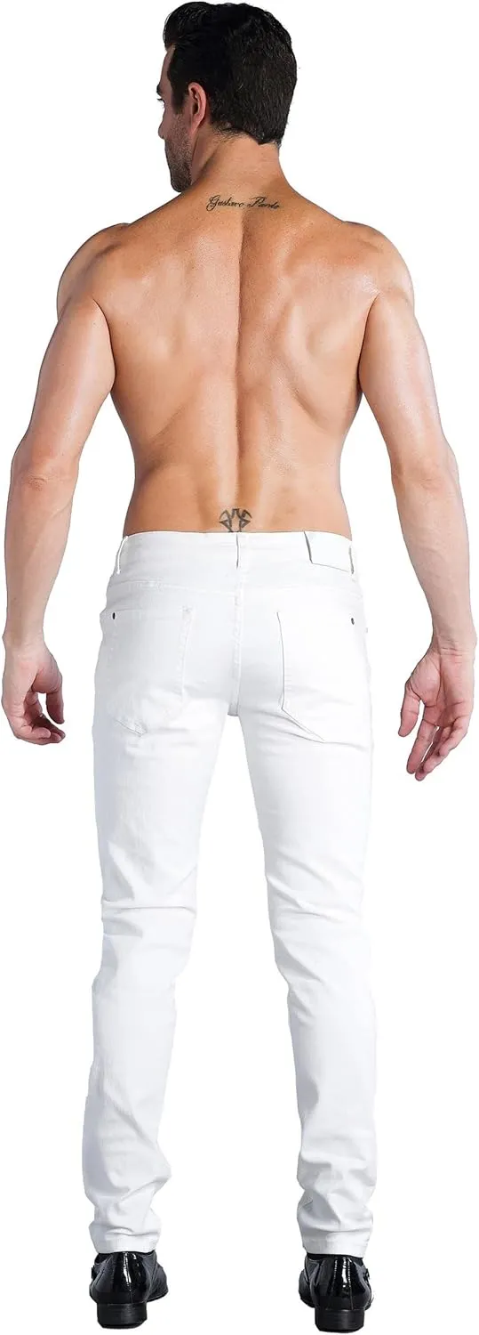 ZLZ Blue Black Ripped Distressed Jeans for Men Slim Fit, Men's Fashion Design Streetwear Destroyed Jeans Pants Stretch Fit