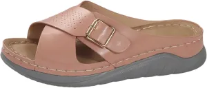 ZSpzx Women's Slide Sandals,Wedge Sandals for Women Dressy Summer Open Toe Crisscross Straps Slip on Sandals Comfortable Slides Slippers Metal Memory Foam Walking Beach Plantar Fasciitis Shoes