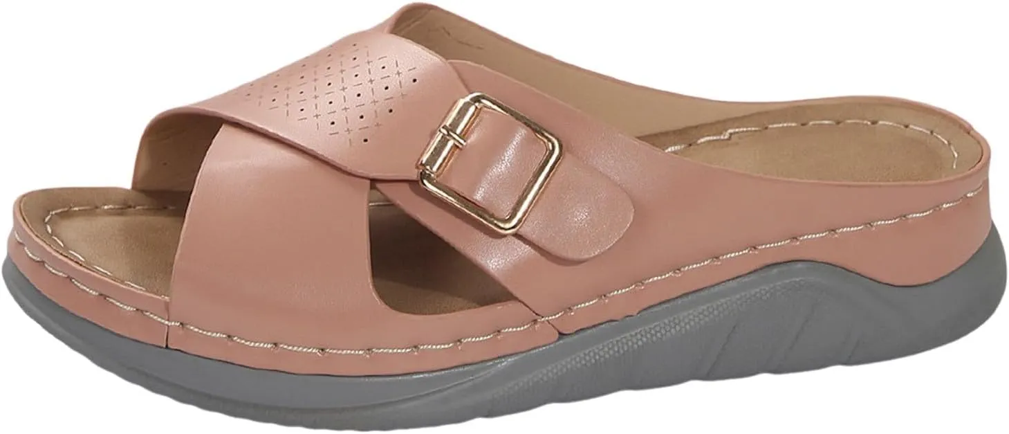ZSpzx Women's Slide Sandals,Wedge Sandals for Women Dressy Summer Open Toe Crisscross Straps Slip on Sandals Comfortable Slides Slippers Metal Memory Foam Walking Beach Plantar Fasciitis Shoes