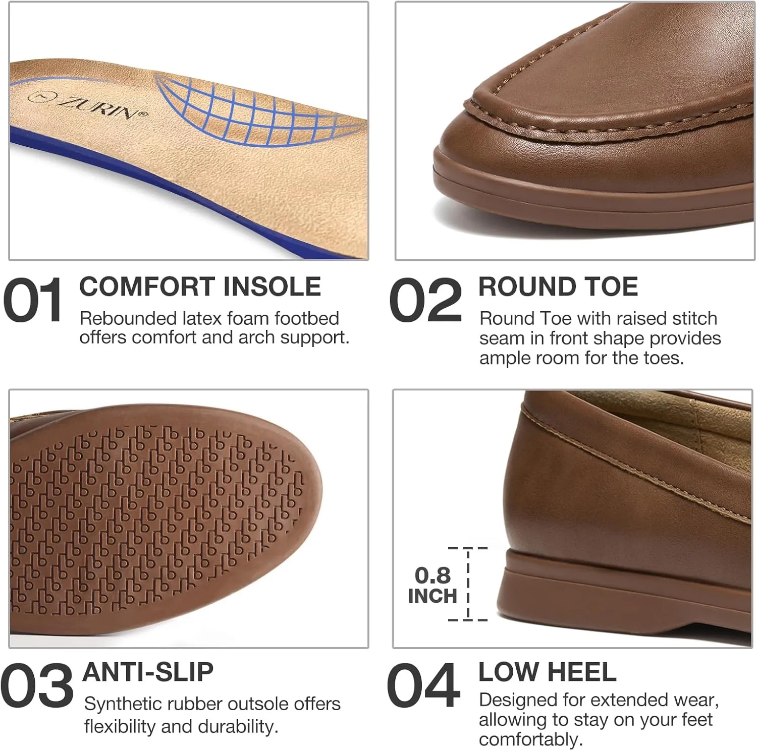 ZURIN Women's Loafers Leather Penny Loafers Comfortable Flats Shoes for Women Casual Dressy Shoes Business Work Driving
